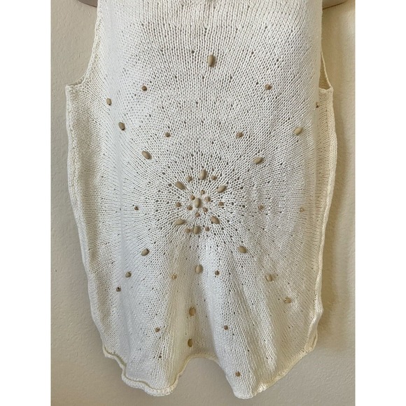 Kasper Ivory White Sand Beaded Sleeveless Women's Sweater Blouse Top Size L - Picture 3 of 5